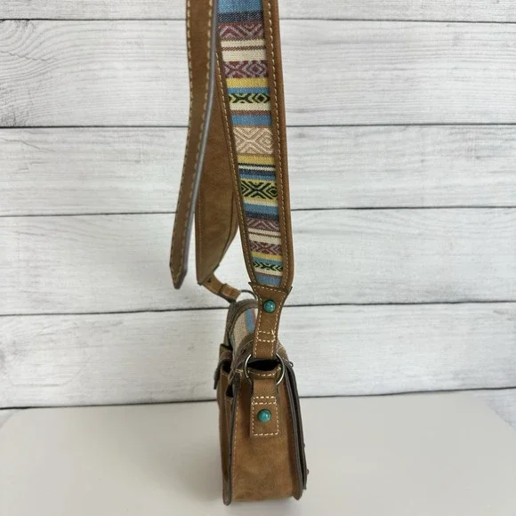 Tony Lama Woven Accent Colorful SaddleBag Leather Southwestern Crossbody Purse - Picture 6 of 12